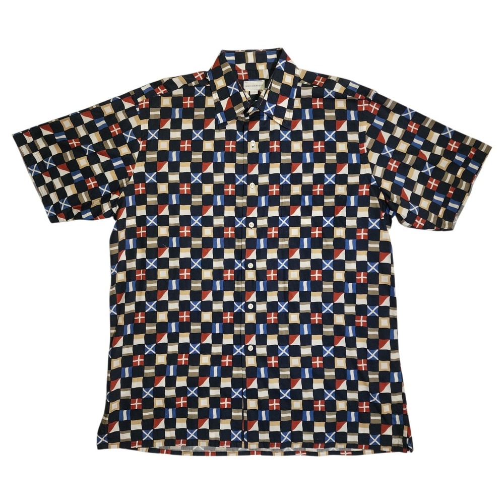 Maus & Hoffman Shirt Men's Size L Colorful Squares Button Up Short Sleeve Preppy